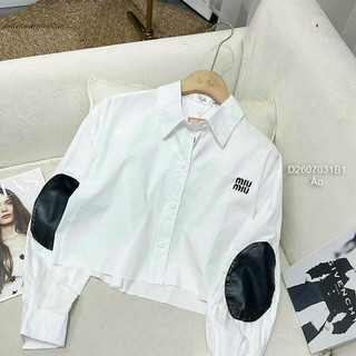 Áo sơ mi croptop tay dài phối chữ!