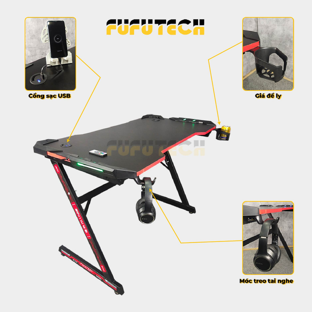 Bàn Gaming cách tân chân sắt Zeus X2 và mặt gỗ MDF cao cấp FUFUTECH