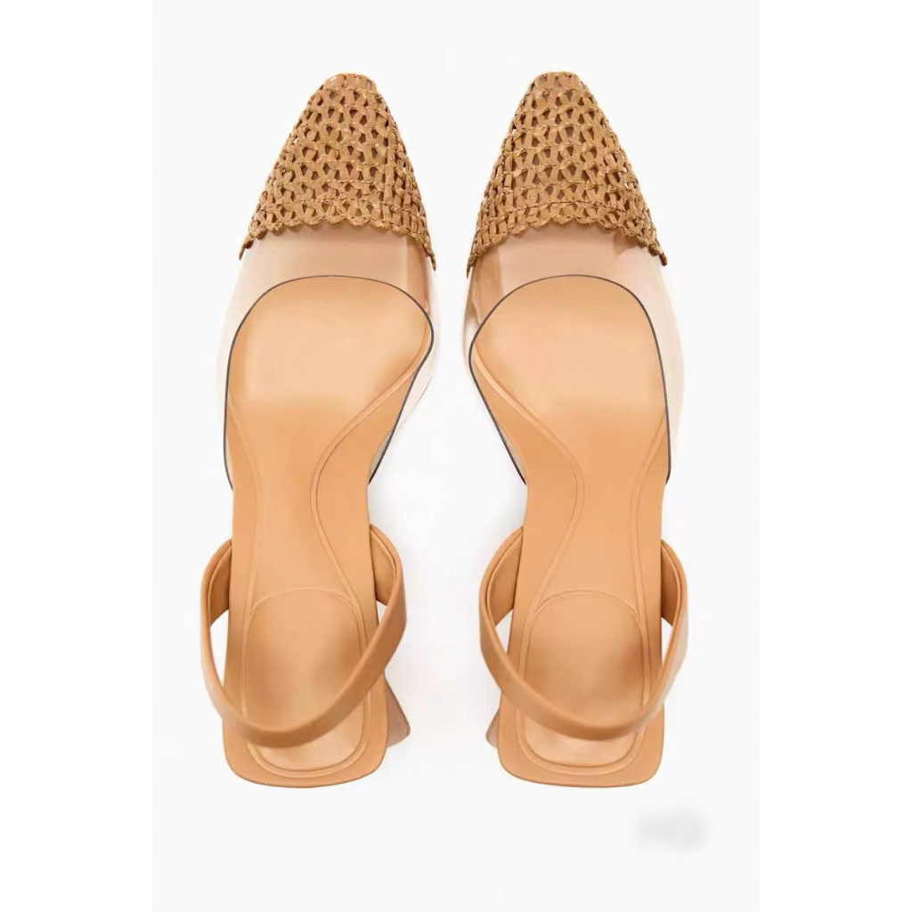 Sandal ZaRa Mũi Cói Pha Quai Trong Cực Lạ, Chất Da Trong Siêu Mềm Hàng QC Cao Cấp Fullbox