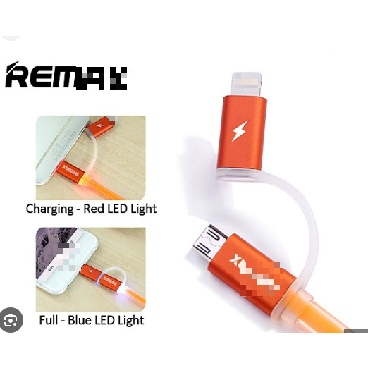🌟CHÍNH HÃNG 🌟 Dây Cáp Sạc Remax 2 Đầu 2 in 1 Cho IP, Micro Usb Có Đèn Led