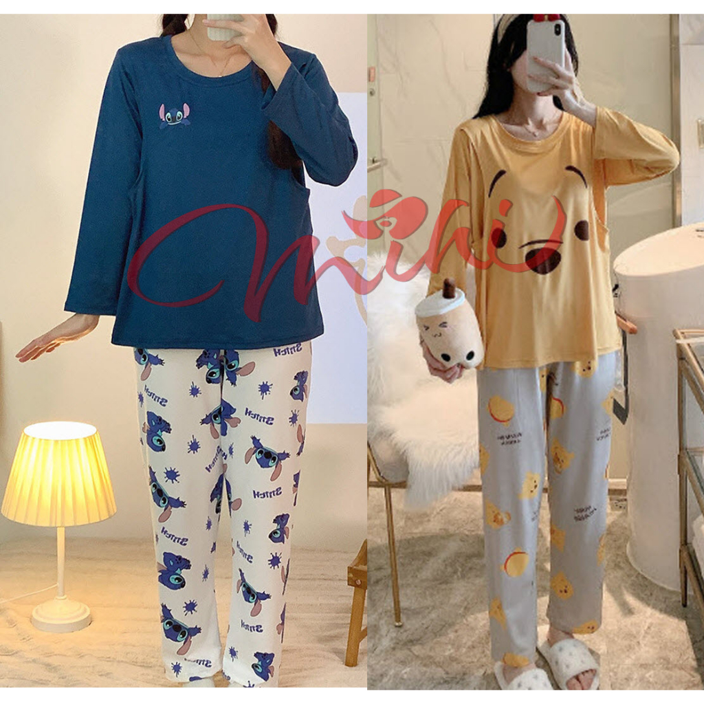 Đồ bộ cho con bú ti GẤU POOH - Đồ ngủ bầu đẹp sau sinh - Quần áo bà bầu mặc nhà cho mẹ thời trang mùa hè giá rẻ Bigsize