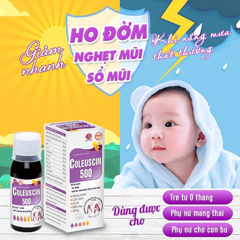 Siro ho, sổ mũi Coleuscin dùng được cho trẻ sơ sinh và phụ nữ có thai.