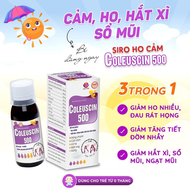 Siro ho, sổ mũi Coleuscin dùng được cho trẻ sơ sinh và phụ nữ có thai.