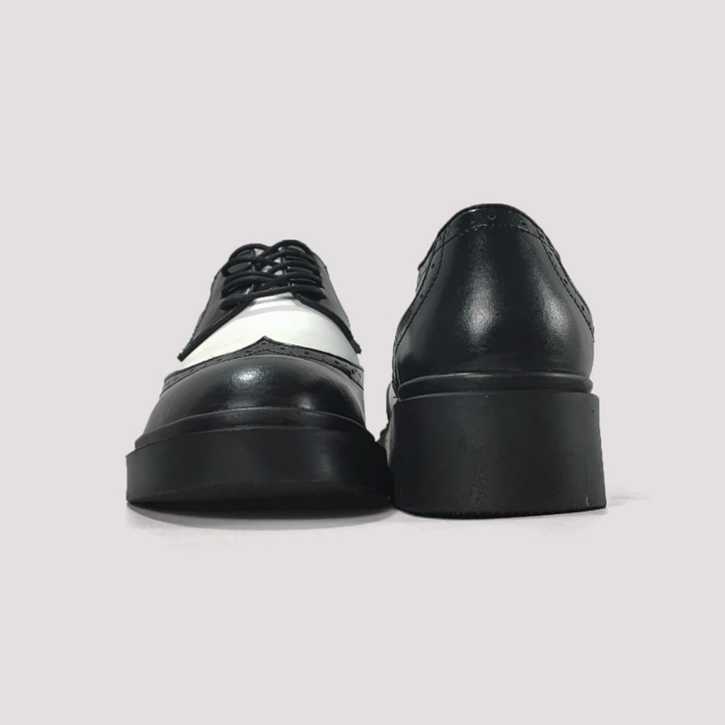 Giày Da Nam Phối Màu Đen Trắng Phong Cách, Giày Derby Wingtip Black White Cao Cấp - Xưởng Giày Chelsea Boot