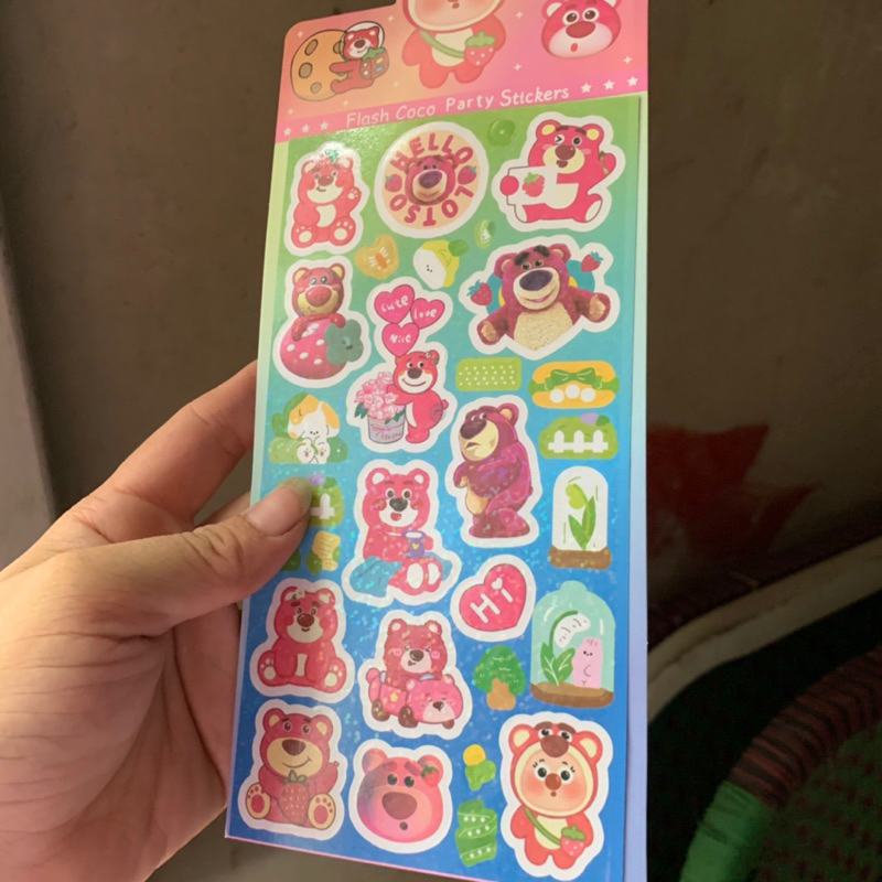 Sticker Gấu dâu ánh kim tuyến siêu hot