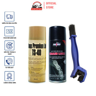 Bộ sản phẩm vệ sinh sên TS-40 450ml, Chai xịt bôi trơn Thunder Chain Lube 400ml và bàn chải vệ sinh