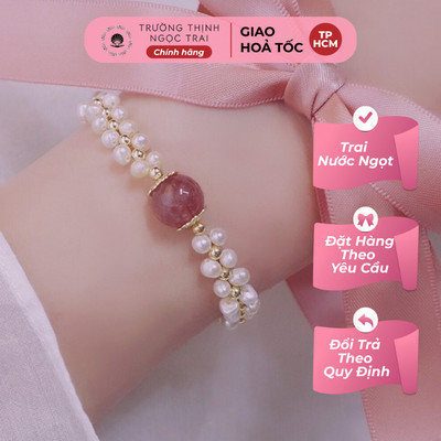 Vòng Tay Ngọc Trai Hạt Đan 5ly Mix Đá Hồng - Ngọc Trai Trường Thịnh