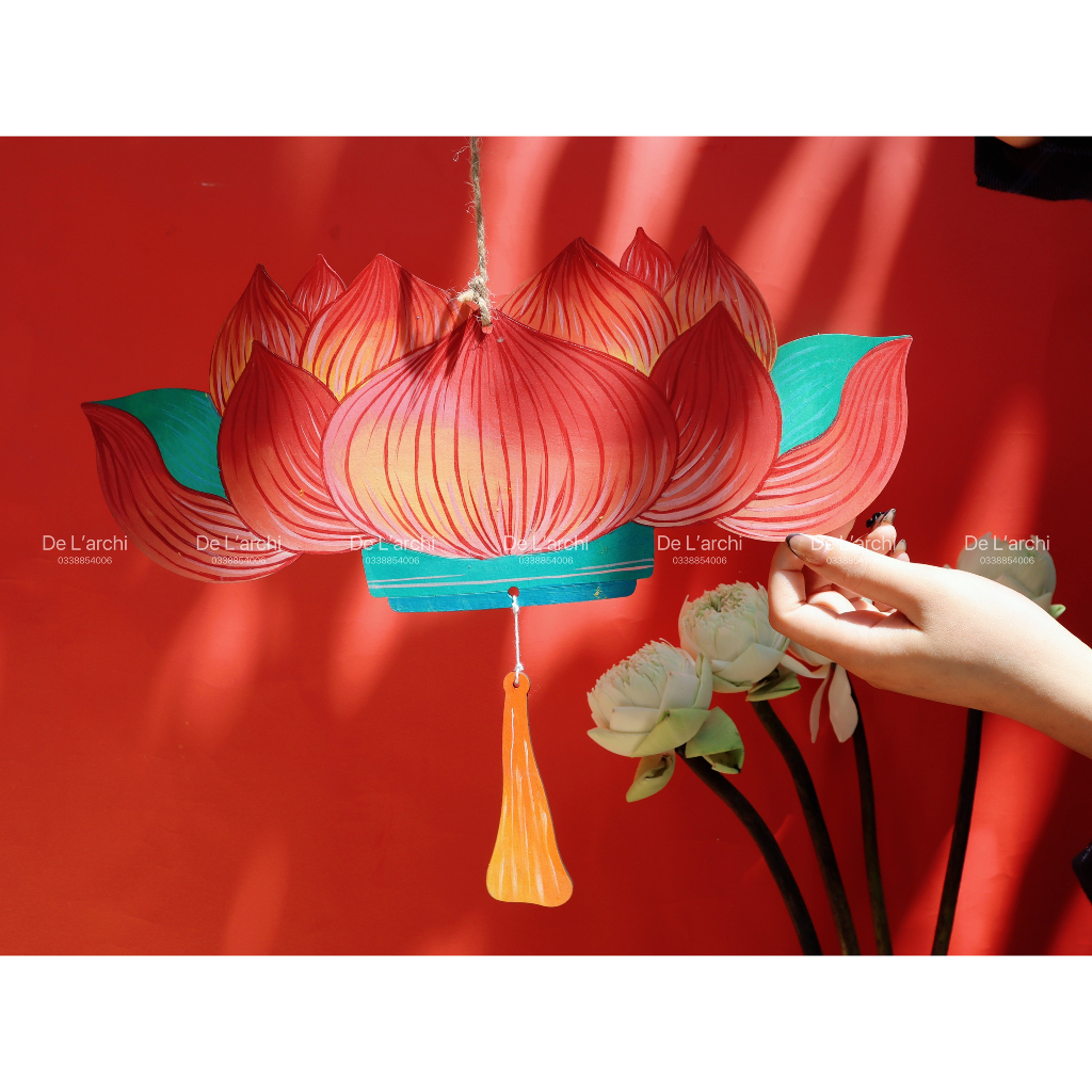 Đèn lồng 2d bằng gỗ treo trang trí Trung Thu, quà tặng Trung Thu, bé tô màu thủ công