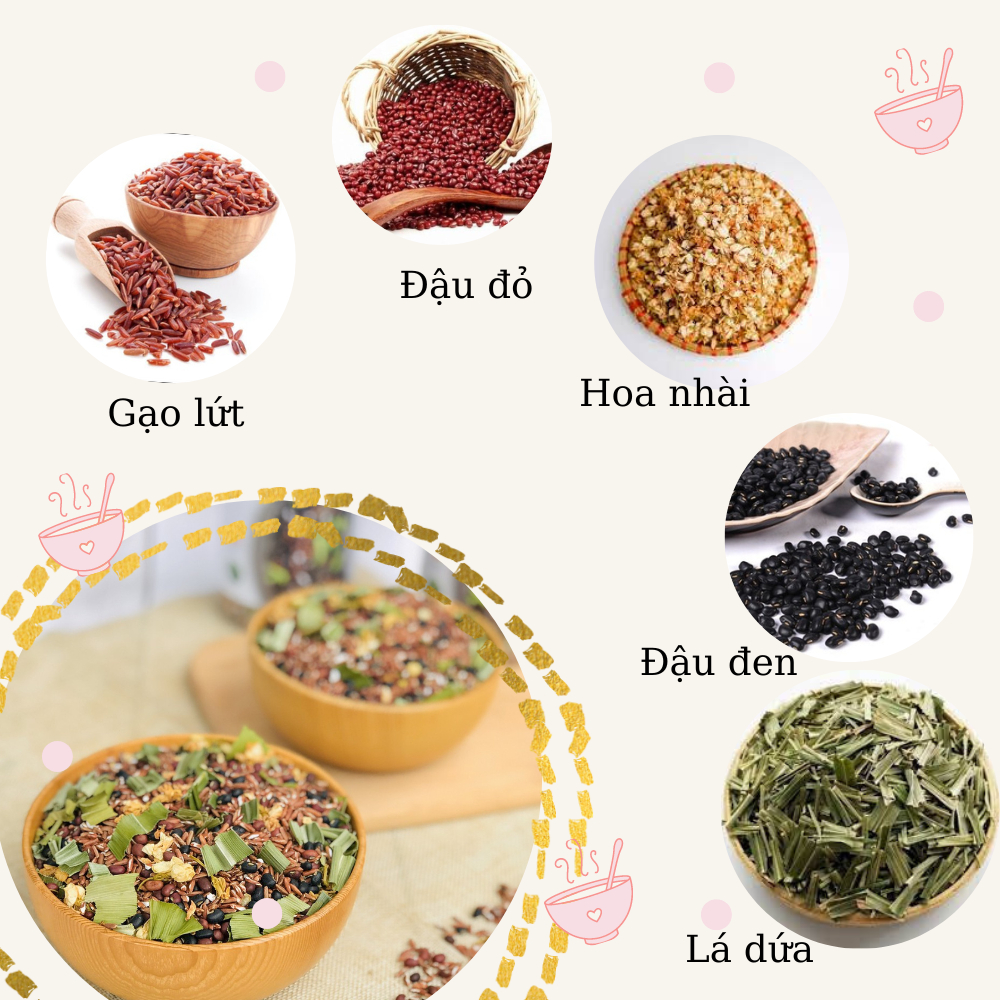 Trà gạo lứt đậu đen đậu đỏ hoa nhài lá dứa robimart set hộp 10, 20, 30 gói - Hàng chính hãng