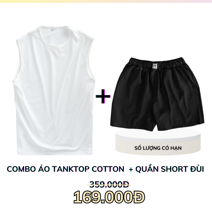 Set áo thun tanktop 3 lỗ thể thao 9085 kèm quần short đùi kate nam 4071 tập gym, chạy bộ, mặc nhà, dạo phố LADOS-7107