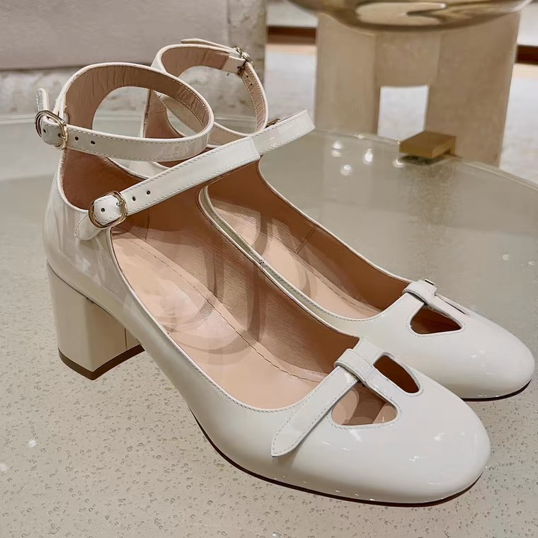 Giày Guốc Cao Gót Mary Jane Mũi Vuông Tròn Khuy Ngang Phối 2 Quai Cao 5cm Ailee