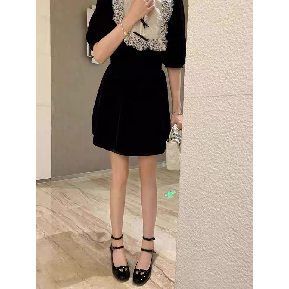 Giày Guốc Cao Gót Mary Jane Mũi Vuông Tròn Khuy Ngang Phối 2 Quai Cao 5cm Ailee