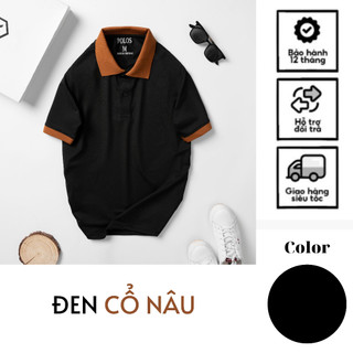Áo thun polo nam màu đen phối cổ cam vải cá sấu thoáng mát lịch sự ĐEN CỔ CAM