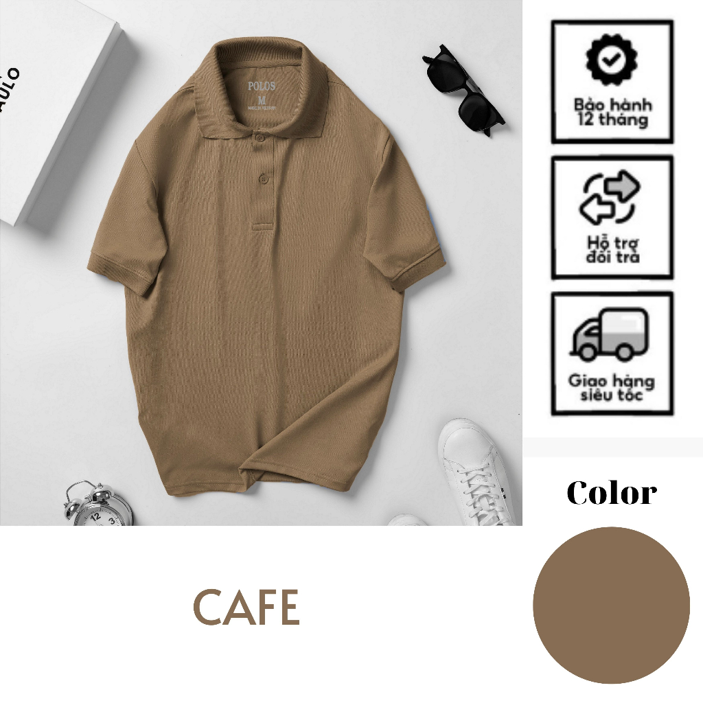 Áo thun polo nam màu cà phê vải cá sấu thoáng mát co dãn tốt MÀU CAFE