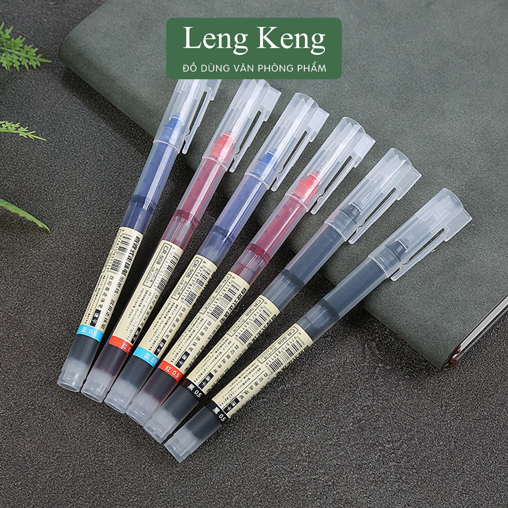 Bút gel Leng Keng bút bi nước xanh đen đỏ ngòi 0,5mm ống lớn viết chữ đẹp B51