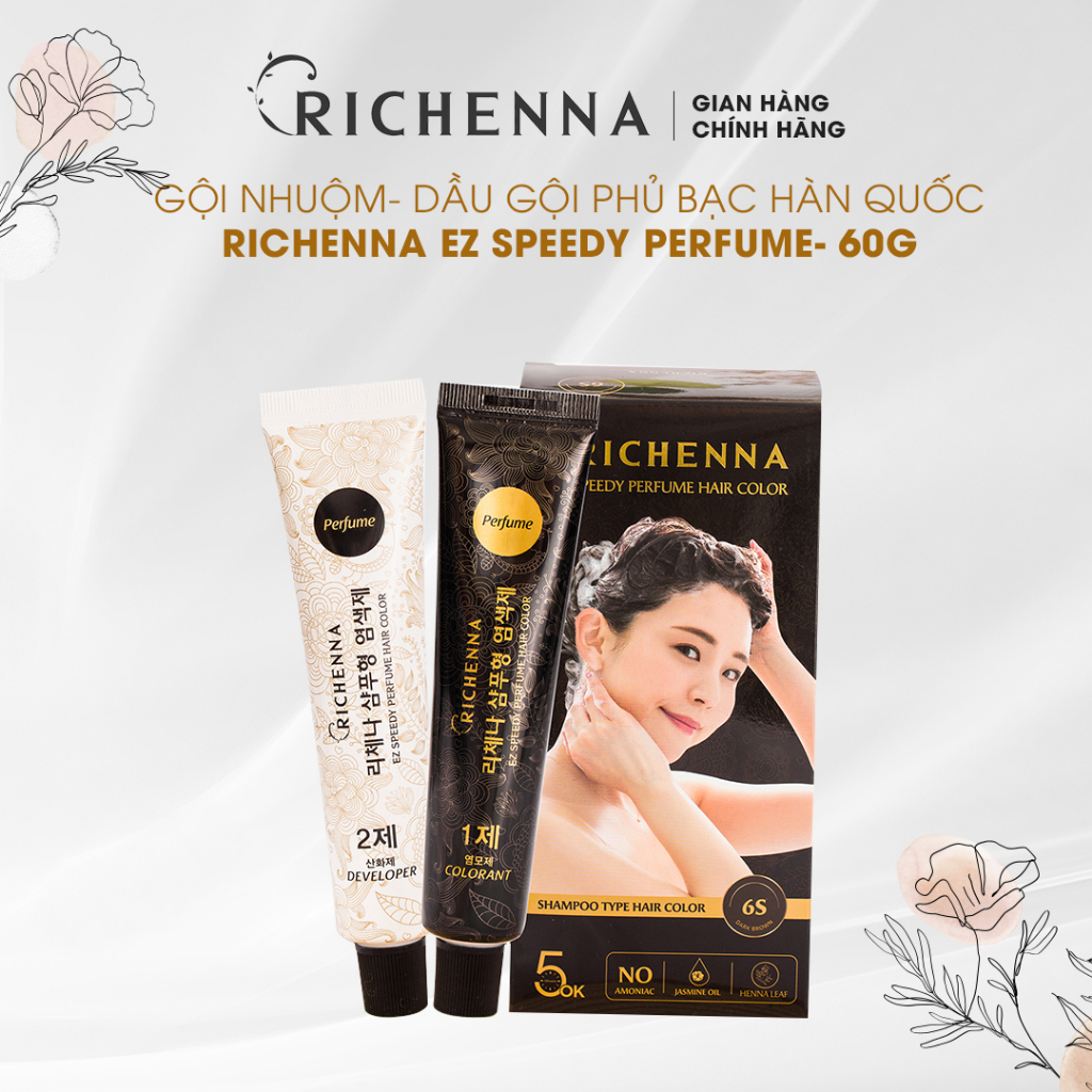 Thuốc nhuộm tóc dạng gội Hàn Quốc Richenna- DATE 6 THÁNG (Nâu hạt dẻ/ Nâu đen)