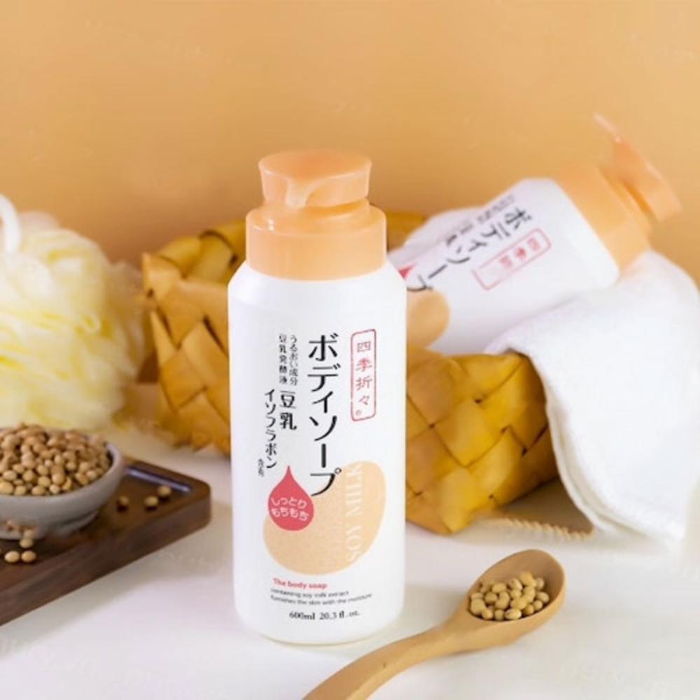 Sữa tắm sáng da chiết xuất đậu nành Shikioriori Soy Milk Body Soap Nhật Bản dưỡng ẩm 600ml - Hatomugi
