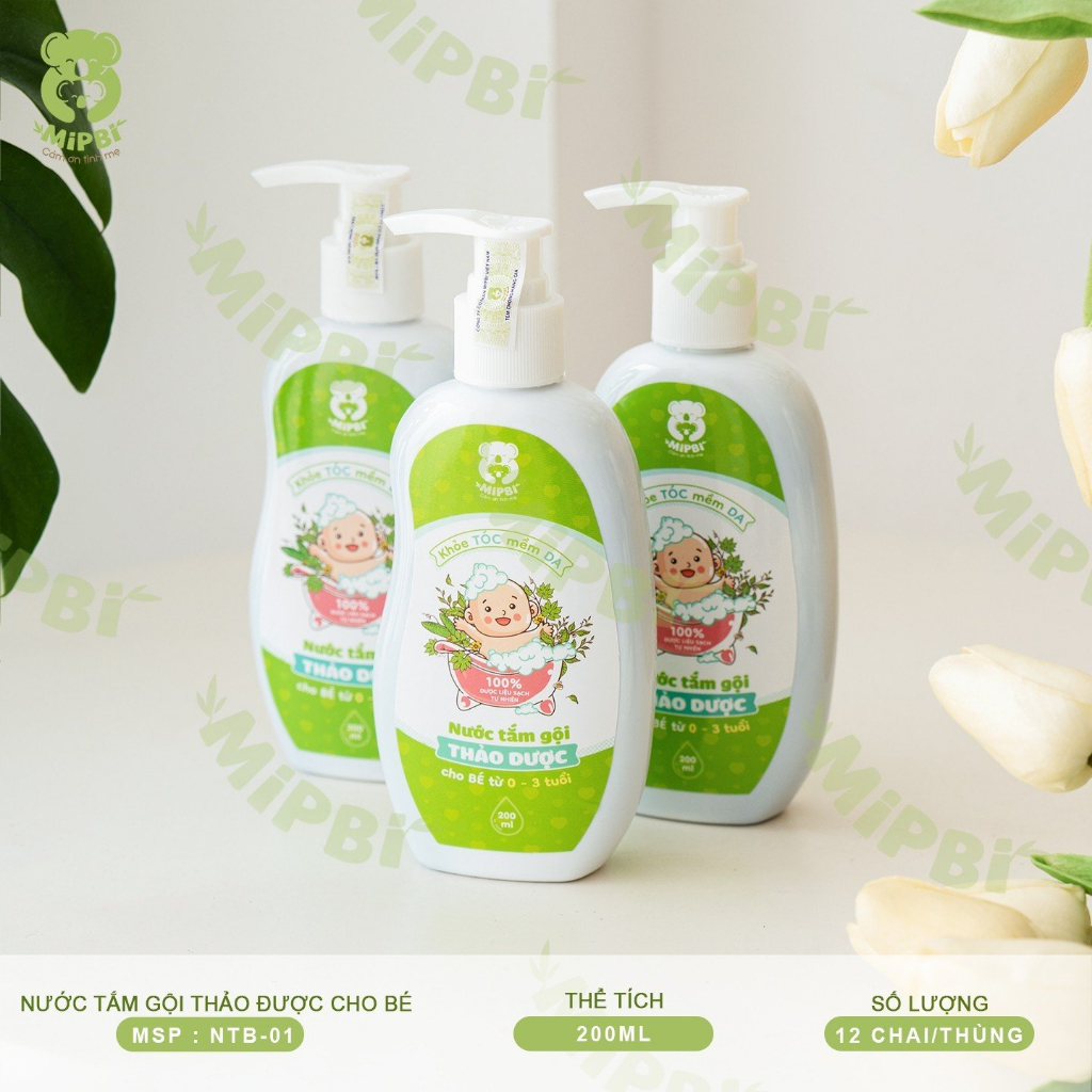 Nước tắm gội thảo dược Mipbi 200ml an toàn cho bé sơ sinh