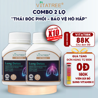 Combo 2 hộp thải độc phổi Vitatree Lung Detox hỗ trợ tốt cho hệ hô hấp, giảm ho 60 viên Úc