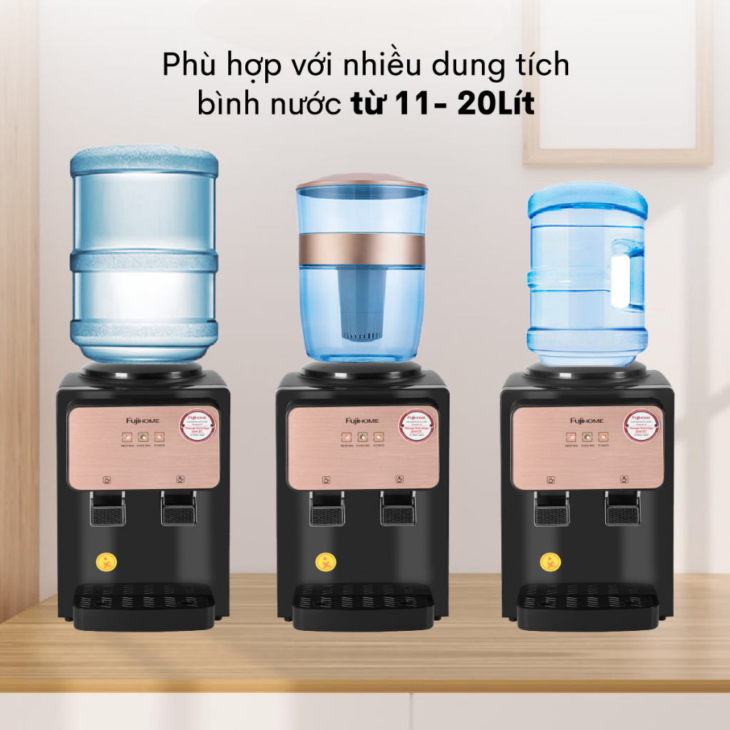 Cây nước nóng lạnh để bàn mini nhập khẩu FUJIHOME WD03E làm lạnh điện tử, làm nóng nhanh, tiết kiệm điện