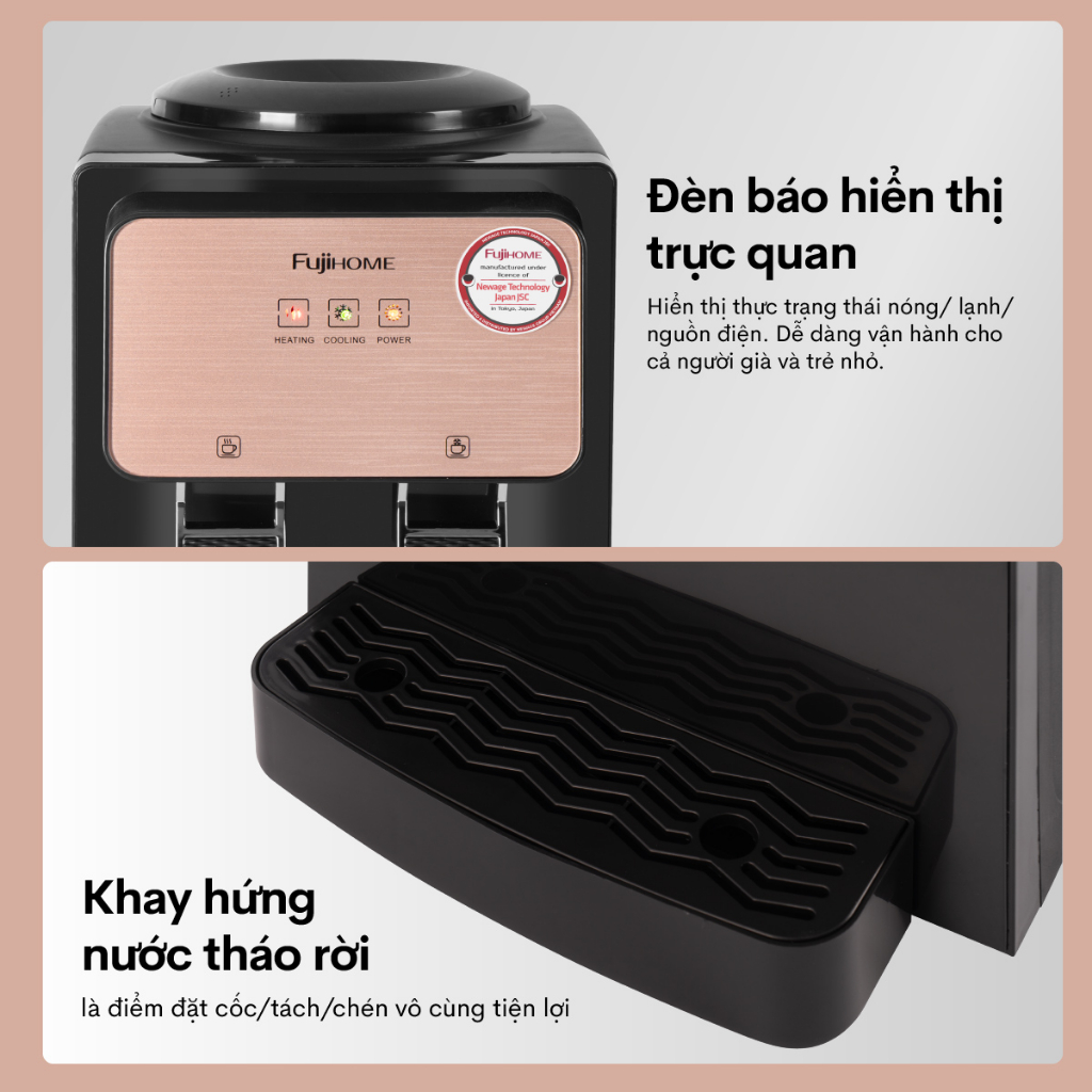 Cây nước nóng lạnh để bàn mini nhập khẩu FUJIHOME WD03E làm lạnh điện tử, làm nóng nhanh, tiết kiệm điện