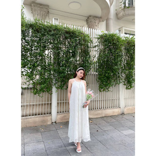 Váy đầm maxi from suông dáng xòe chất tơ thêu hoa 2 lớp đi biển Vayemcloset
