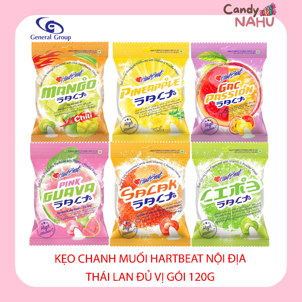 Kẹo chanh muối Hartbeat nội địa Thái Lan đủ vị gói 120g