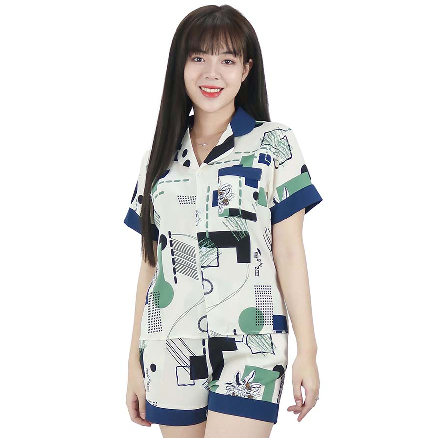 Đồ Bộ Ngủ Pijama Nữ YOME Luxury YN5 Pha Lá Cổ Xanh Đen - Lụa Tuyết Nhật - Độc Đáo Thời Thượng