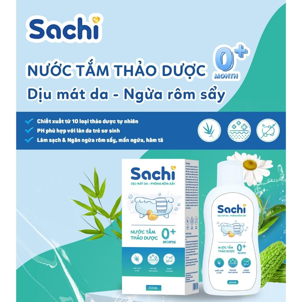 Nước Tắm Thảo Dược An Toàn Cho Bé SACHI Hộp 10 Gói x 10ml Làm Sạch Nhẹ Nhàng Diu Mát Da, Ngăn Ngừa Mảng Bám Da Đầu