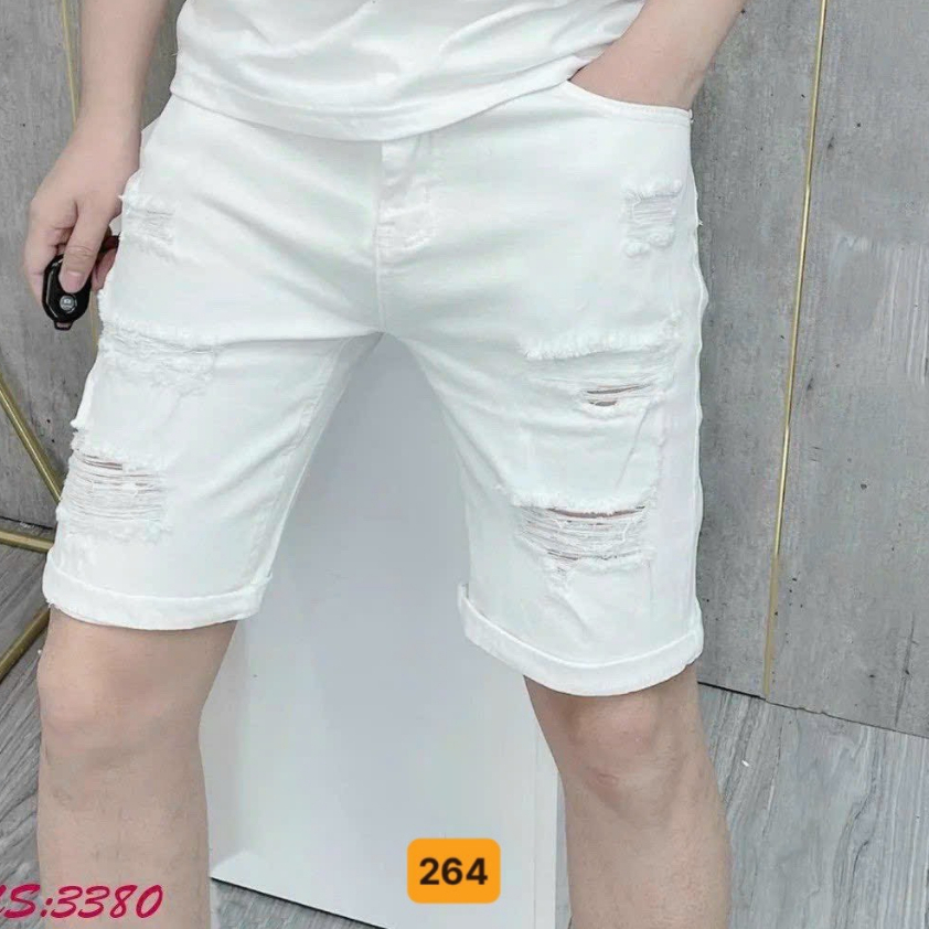 Quần short jean nam trắng rách cao cấp - chất vải denim dày dặn co giãn thoải mái - TUẤN KIỆT Store 888 Ms264
