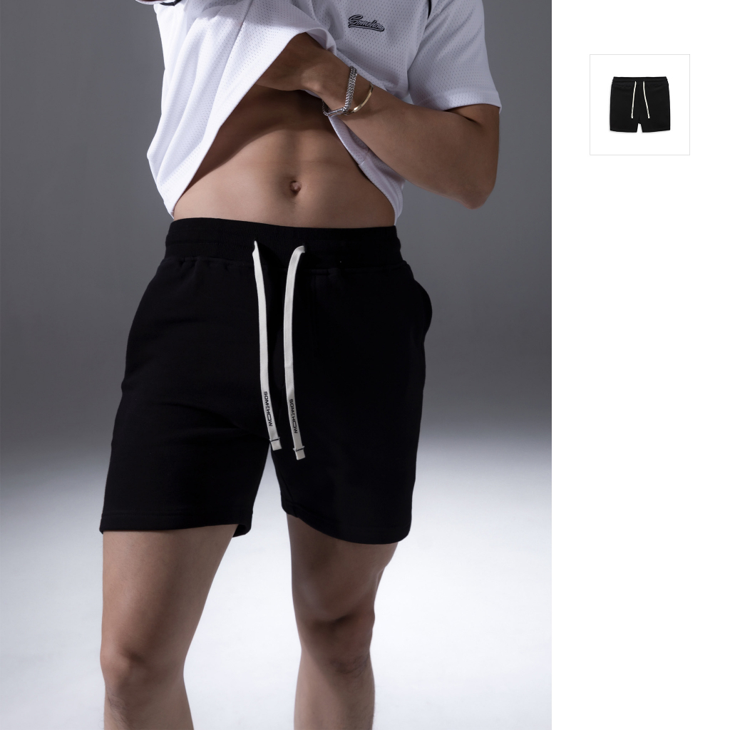 Quần Short Nam Brand Drawstring Black, Chất Vải Nỉ Cotton Thoải Mái, QS0049, SOMEHOW