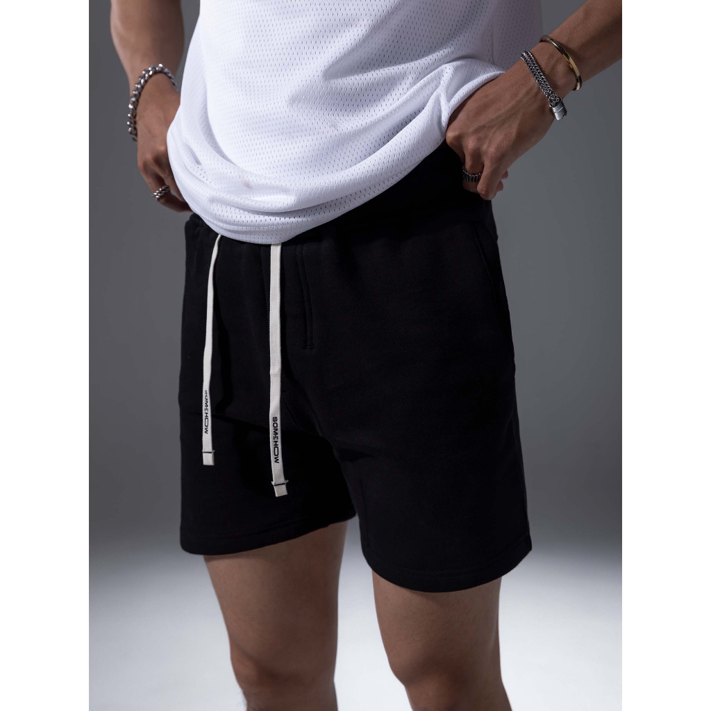 Quần Short Nam Brand Drawstring Black, Chất Vải Nỉ Cotton Thoải Mái, QS0049, SOMEHOW