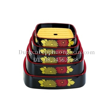 Khay Sushi, Sashimi, Cá hồi, Hải sản nhựa vuông hoa văn đỏ đen phong cách Nhật trang trí sushi, sashimi