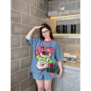 ( SẴN HCM ) SET JEAN CỔ TRÒN GẤU DÂU