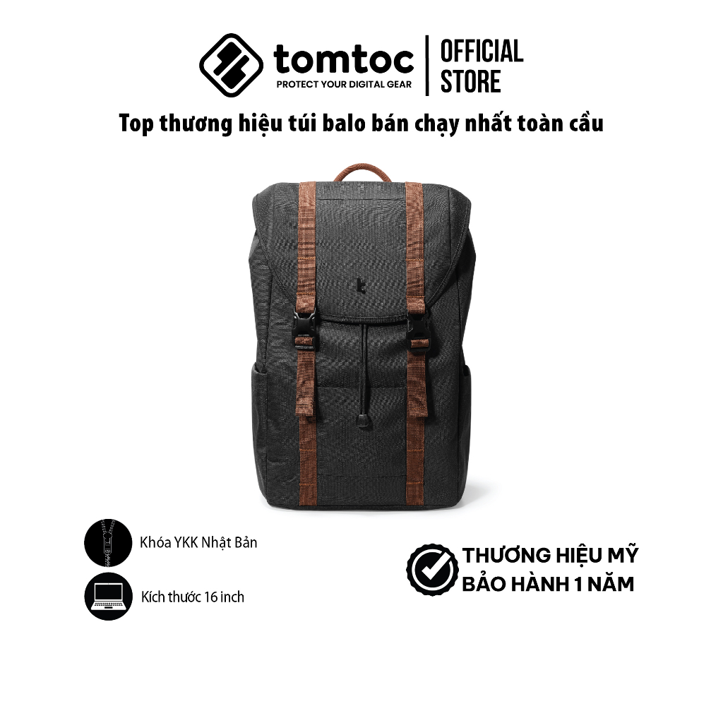 Balo Tomtoc  Flap Laptop Backpack - Balo di chuyển, du lịch, thường ngày cho MacBook 16 inch và laptop 15.6