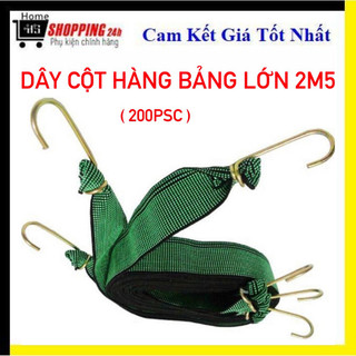 Dây ràng, dây buộc hàng hóa bản to dài 2m5, cóc 2 đầu móc để giữ cố định hàng hóa, dây buộc xanh, dây thun ràng đồ xe