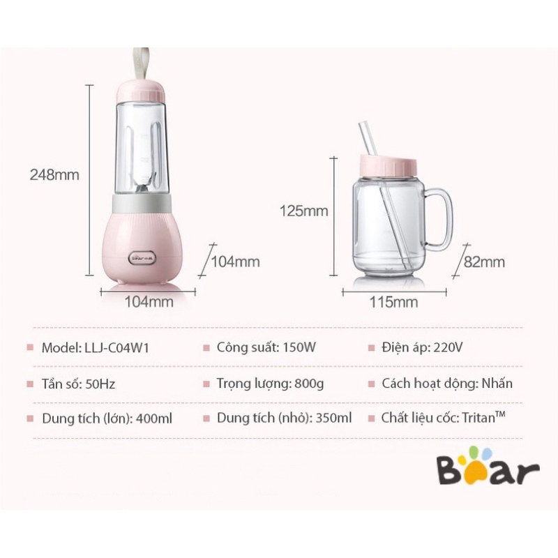Máy xay sinh tố hãng bear D04A1 . 600ml hàng  chính hãng 200w.và C04w1  dung tích 400ml 150w