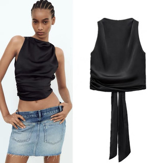 Zara morocco full tag - áo zara lụa hai dây hở lưng form ôm thời trang quyến rũ