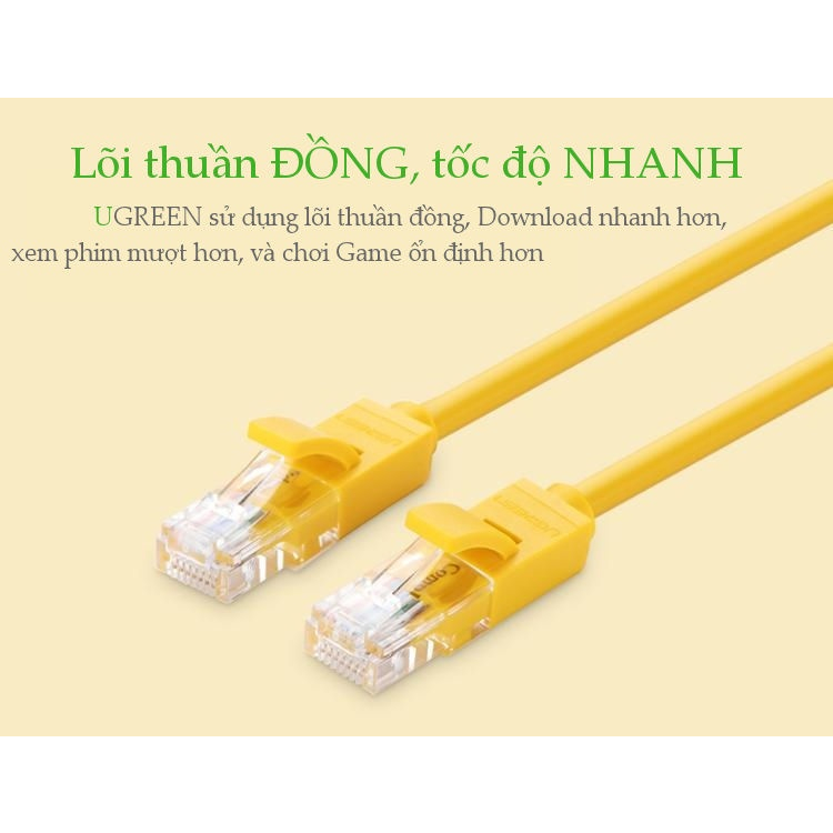Cáp mạng Cat5e 2 đầu đúc sẵn dài 1m 2m 3m 5m Cao Cấp Ugreen NW103 11230 11231 11232 11233 màu vàng CHính Hãng