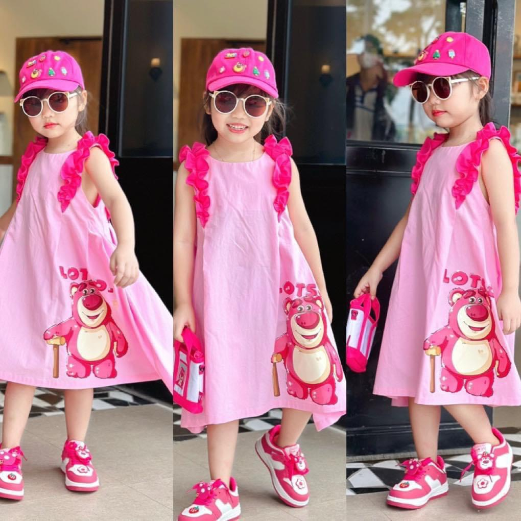 Váy gấu dâu lotso phối tay bèo xinh xắn cho bé gái