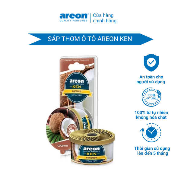 Sáp thơm ô tô hương dừa – Areon Ken Coconut, nhập khẩu Bulgaria