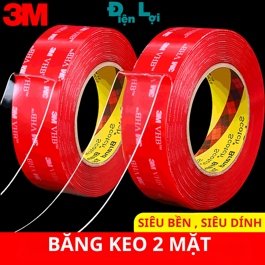Keo 2 mặt siêu dính trong suốt acrylic 3M Chính Hãng chịu nhiệt độ cao chống thấm, băng dính dán tường tiện lợi ĐIỆN LỢI