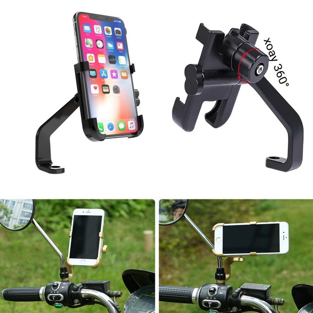Giá Đỡ Điện Thoại Xe Máy Xe Đạp Chống Nước, Xoay 360 Độ, Kẹp Chân Gương Xe Máy