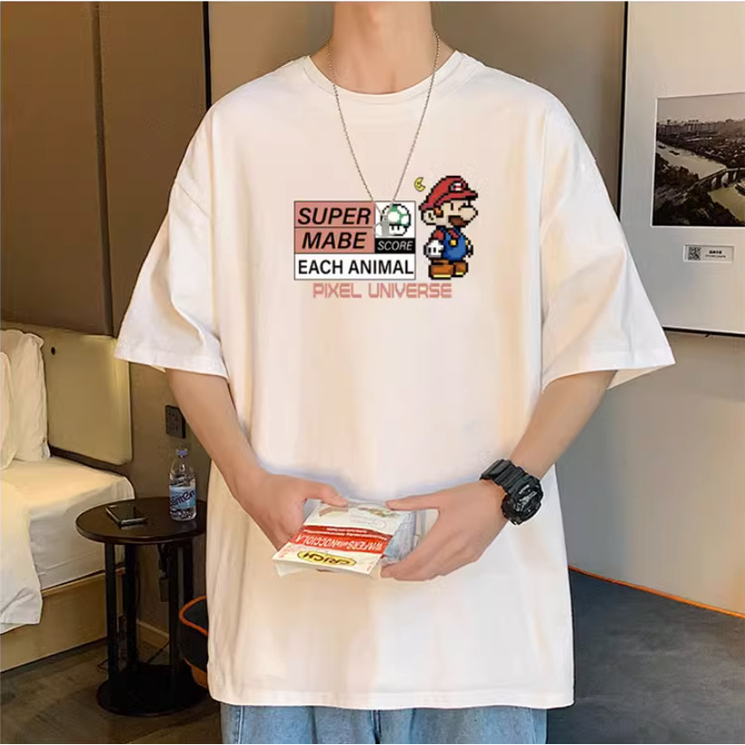 Áo Phông Hè PIXCEL MARIOO Cá Tính, Áo Phông Form Rộng Nam Nữ Tay Lỡ Sành Điệu Trẻ Trung 100% Cotton Khô Mềm Thoáng Khí