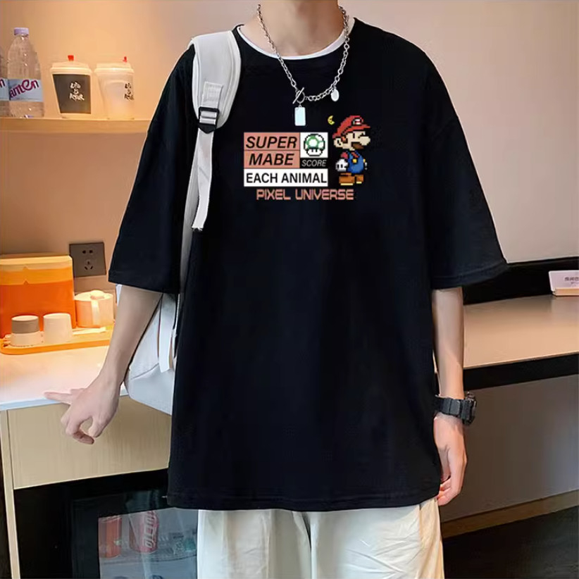 Áo Phông Hè PIXCEL MARIOO Cá Tính, Áo Phông Form Rộng Nam Nữ Tay Lỡ Sành Điệu Trẻ Trung 100% Cotton Khô Mềm Thoáng Khí