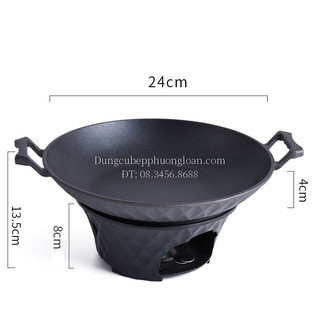 Bộ bếp cồn chảo hợp kim nhôm vân tổ ong 24cm, có đế làm nóng giữ nhiệt