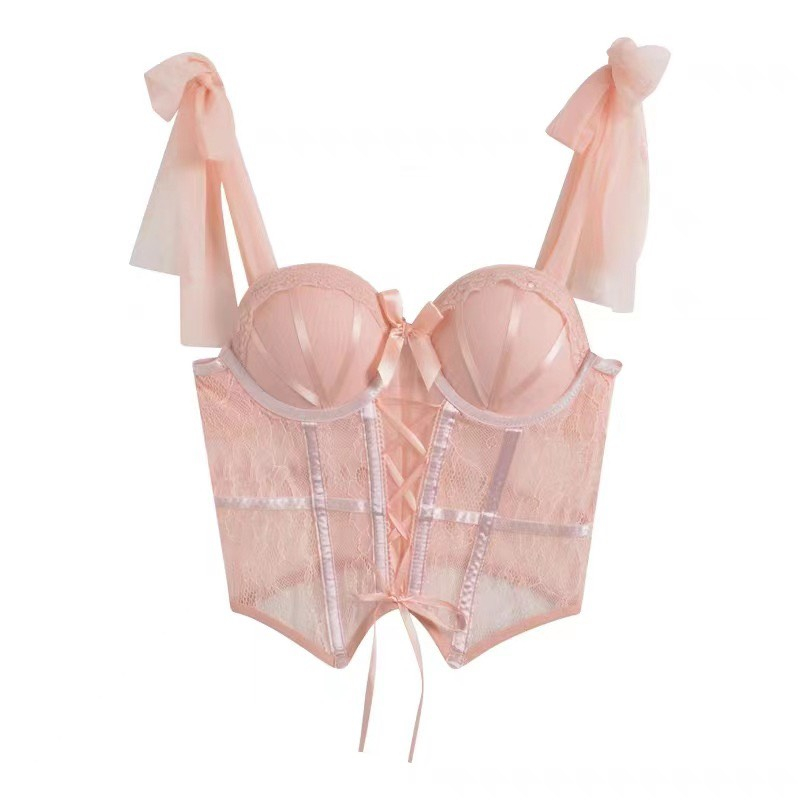 Áo bra ren 2 dây buộc nơ cao cấp LiuBra áo hai dây ren nữ nơ ngực có gọng thắt dây bụng