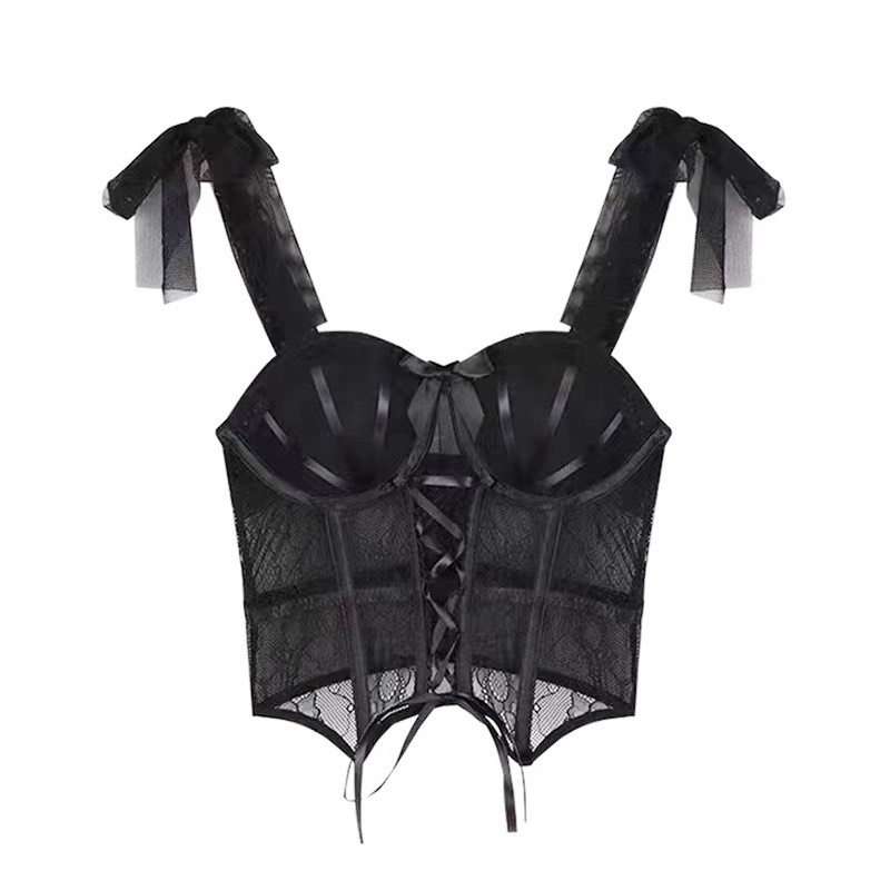 Áo bra ren 2 dây buộc nơ cao cấp LiuBra áo hai dây ren nữ nơ ngực có gọng thắt dây bụng