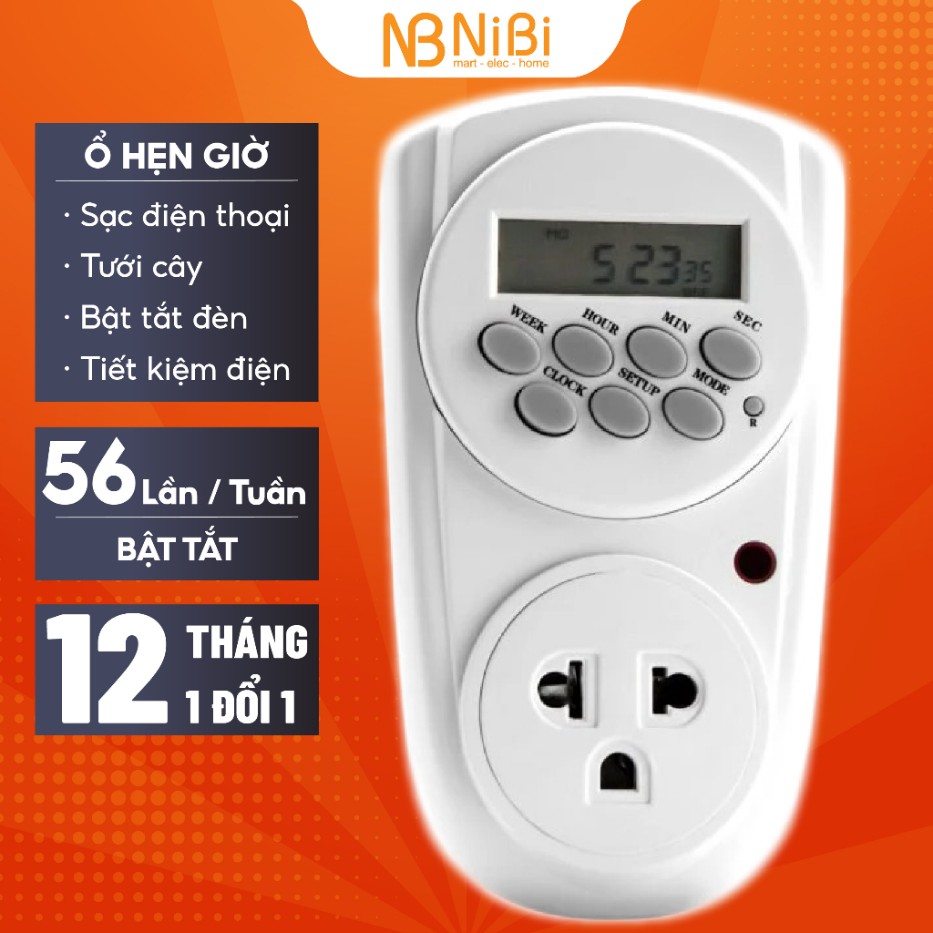 Ổ cắm hẹn giờ thông minh Điện Quang DT08, Ổ điện hẹn giờ tự động bật tắt đèn, hẹn giờ sạc điện thoại, Bảo hành 12 tháng