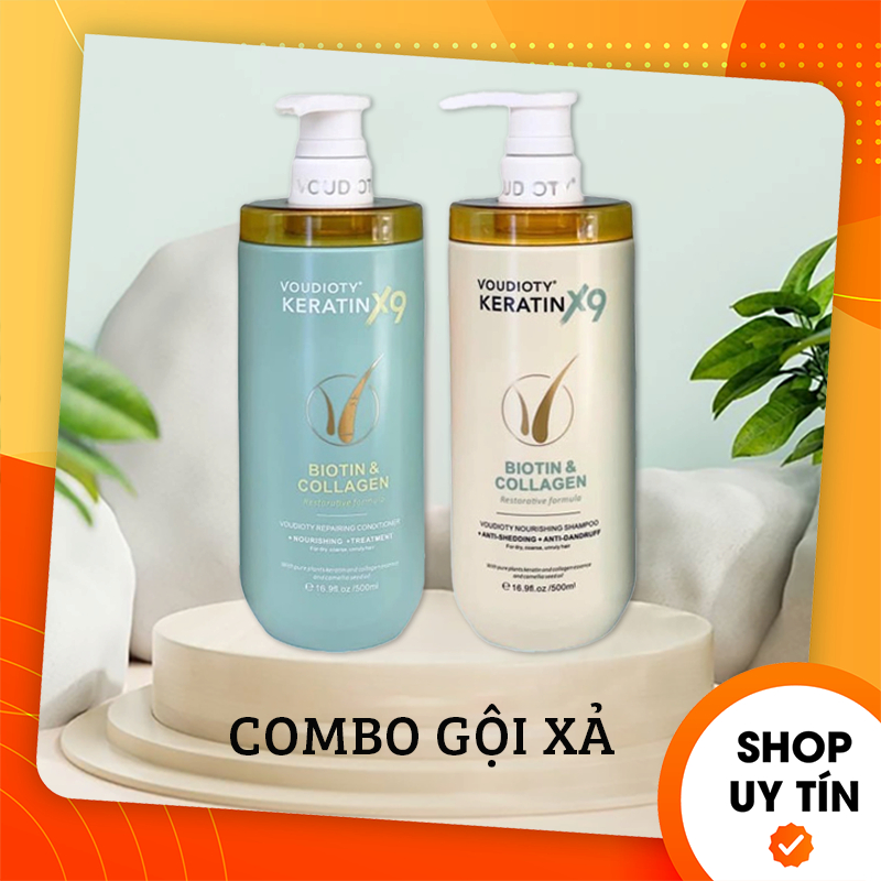 [Chính Hãng] Combo Gội Xả Biotin Collagen Voudioty Keratin x9 - Dưỡng Tóc Mềm Mượt Phục Hồi Tóc Hư Tổn